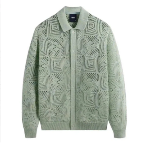 Kith Tilden Crochet Button Down Sweater Zen Green - Picture 3 of 8